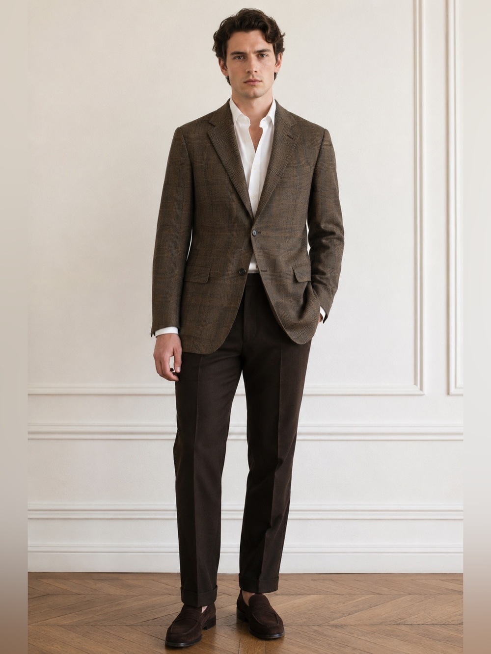 Ermenegildo Zegna for Barneys Brown Glen Plaid Wool Blazer 54 L (US 44)